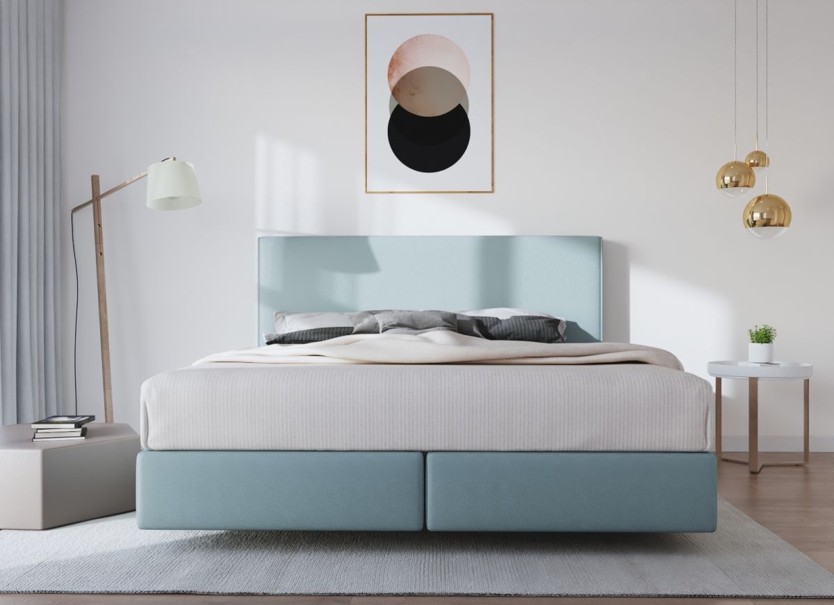 bed with upholstered headboard